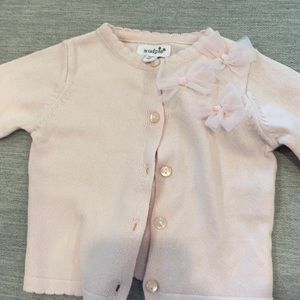 Mudpie cardigan. Soft cotton/rayon mix in soft pink. 3-6M